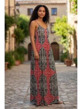 Bohemian Maxi Dress with Geometric Pattern SZ Medium
